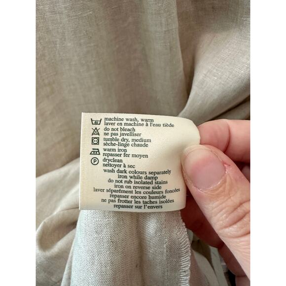 LAURA ASHLEY | Linen V-Neck Short Sleeve Midi Dress Beige Y2K | Size 6 - Picture 9 of 10